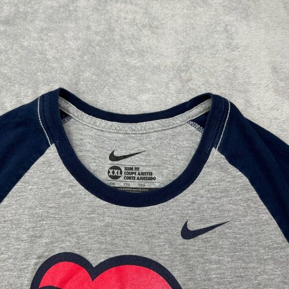 Nike Boston Red Sox Raglan Baseball Shirt Mens XXL Gray Blue Slim Fit MLB - Picture 3 of 11